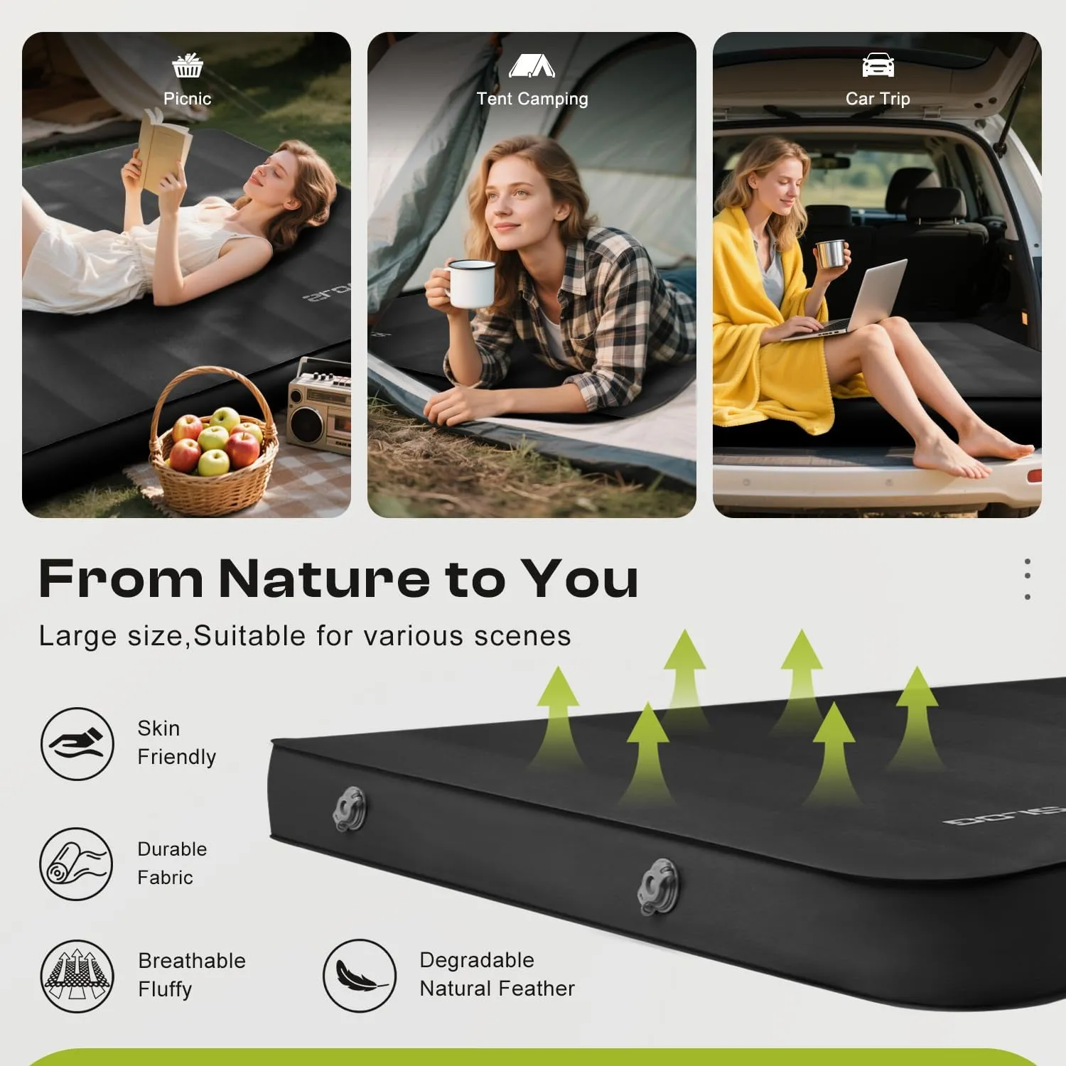 Self-Inflating Sleeping Pad with Portable Electric Pump 4in Thick Memory Foam Camping Mattress for Tent Cot & Car Travel, Fast Inflate & Deflate Camping Pad, Black