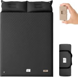 Self Inflating Sleeping Pad with Pump, 3.14" Thick Memory Foam Double Sleeping Mats with Pillow (Black)