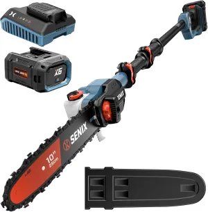 SENIX 10" Cordless Pole Saw, X6 60V Max 3.0Ah Battery Powered Pole Saw with 14ft Reach Carbon Fiber Telescoping Pole, 65.5ft/s Cutting Speed for Pruning and Trimming Branches(CSPX6-M)