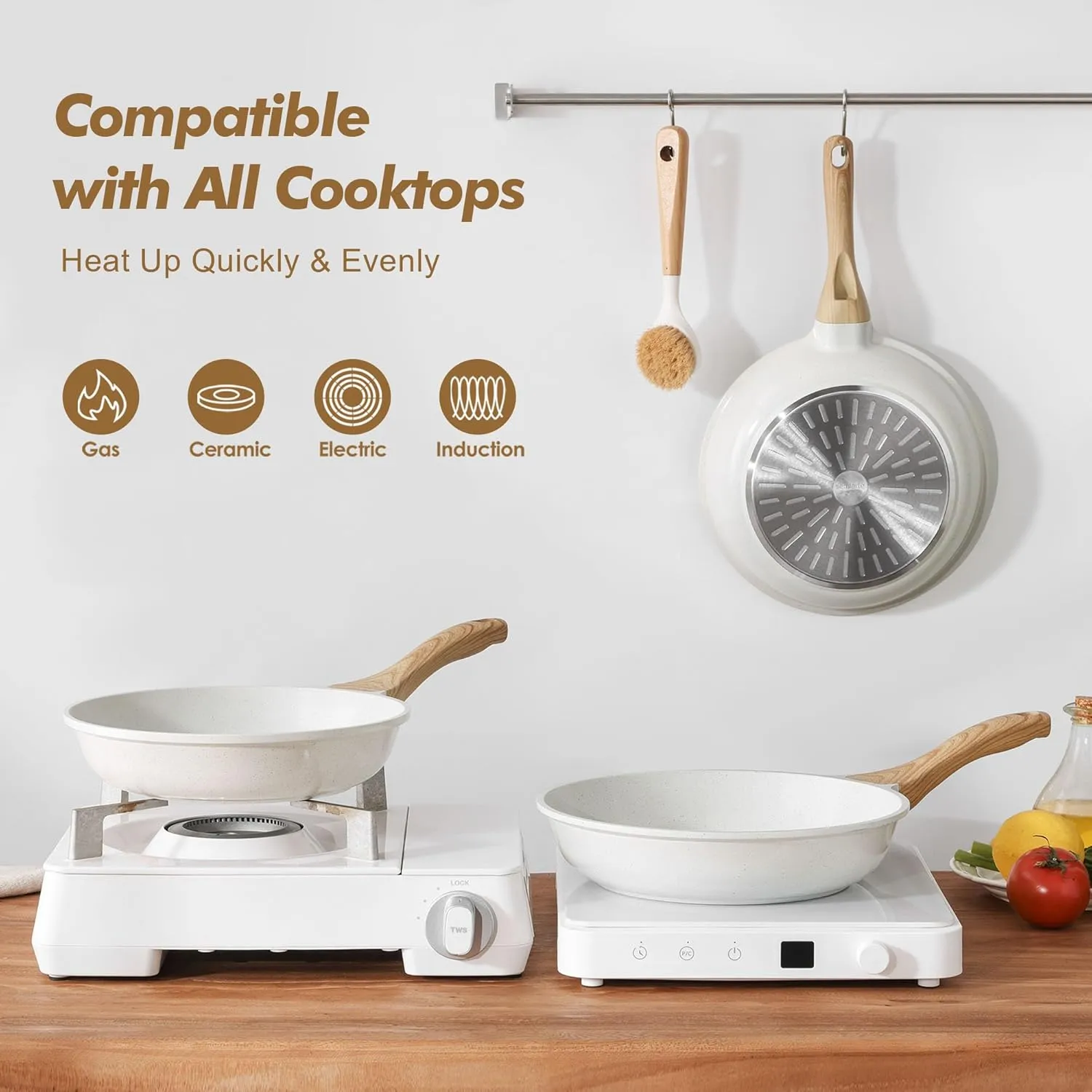 SENSARTE Nonstick Frying Pan Skillets, White Ceramic Coating Omelette Pans, Healthy Cookware Chef's Pan, Free of Intentionally Added PTFE & PFAS (9.5 11 12.5 Inch)
