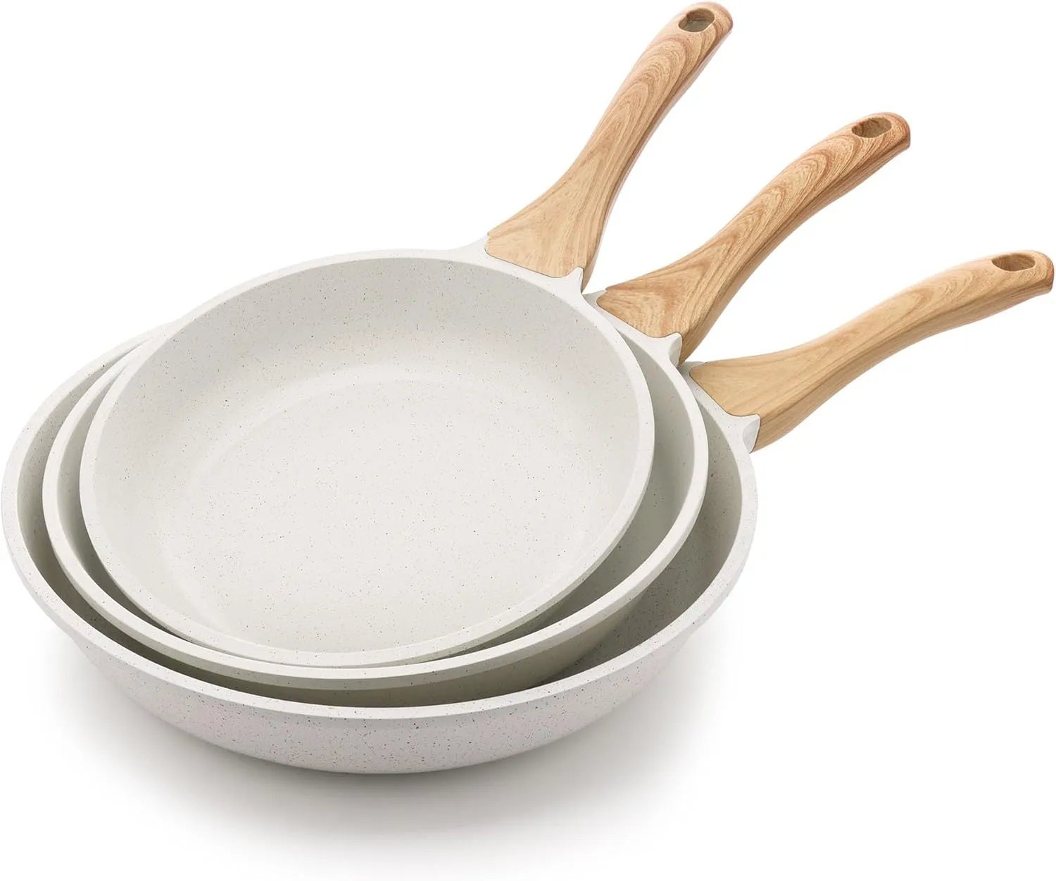 SENSARTE Nonstick Frying Pan Skillets, White Ceramic Coating Omelette Pans, Healthy Cookware Chef's Pan, Free of Intentionally Added PTFE & PFAS (9.5 11 12.5 Inch)