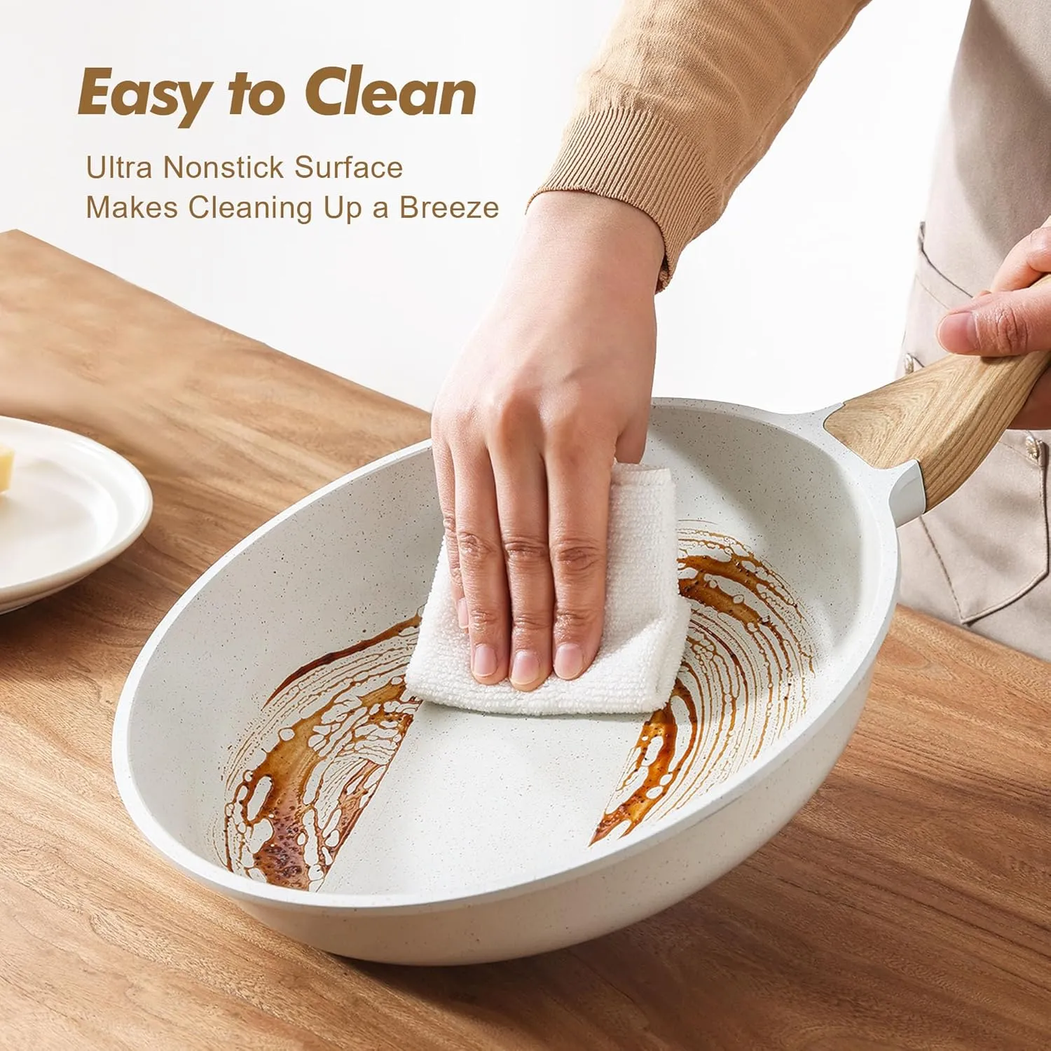 SENSARTE Nonstick Frying Pan Skillets, White Ceramic Coating Omelette Pans, Healthy Cookware Chef's Pan, Free of Intentionally Added PTFE & PFAS (9.5 11 12.5 Inch)