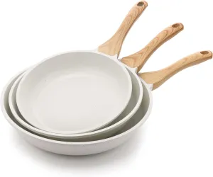SENSARTE Nonstick Frying Pan Skillets, White Ceramic Coating Omelette Pans, Healthy Cookware Chef's Pan, Free of Intentionally Added PTFE & PFAS (9.5 11 12.5 Inch)