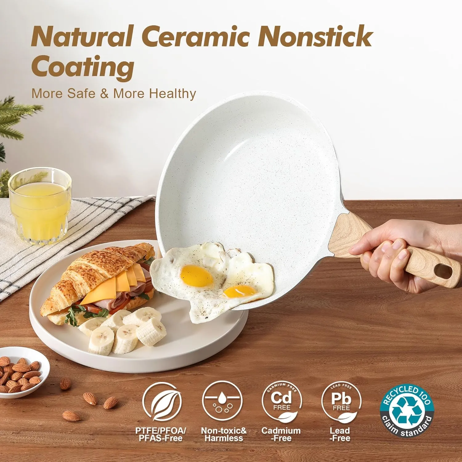 SENSARTE Nonstick Frying Pan Skillets, White Ceramic Coating Omelette Pans, Healthy Cookware Chef's Pan, Free of Intentionally Added PTFE & PFAS (9.5 11 12.5 Inch)