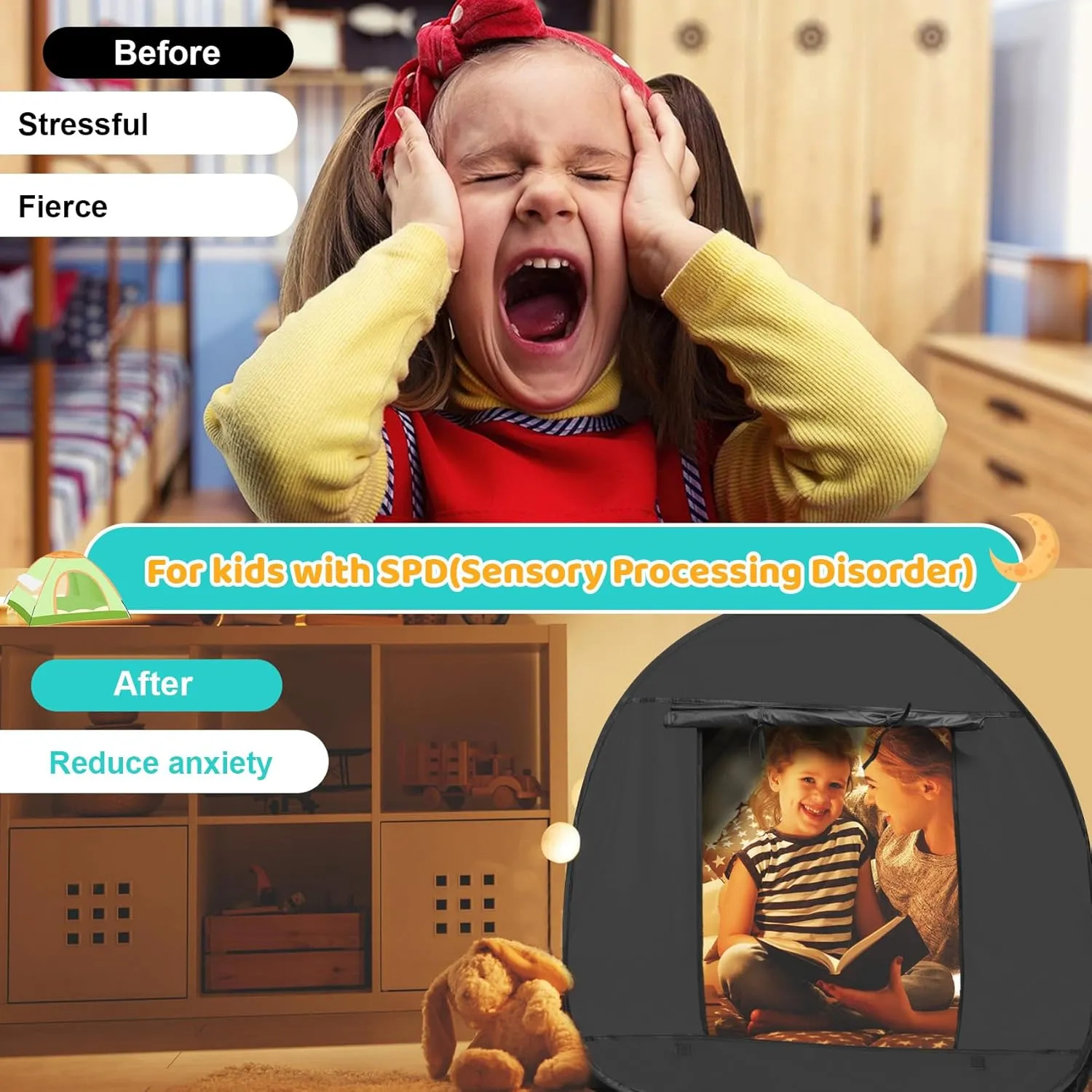 Sensory Tent for Kids 35.4 * 35.4 * 35.4 in - Portable Pop-up Play Tent for Calming Down & Improving Focus - Ideal for Children with Autism, ADHD, & Sensory Processing Disorder (SPD)
