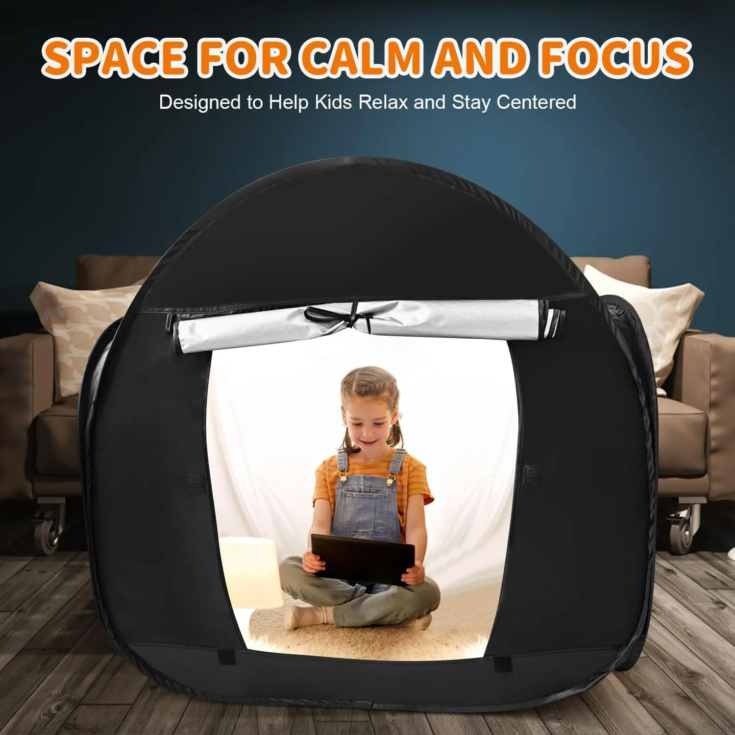 Sensory Tent for Kids with Autism - Calming Tent for Kids 5-7 Or Children 8-12, Reduce Anxiety & Improve Focus, Portable Pop-Up Blackout & Hideout (Medium Size)
