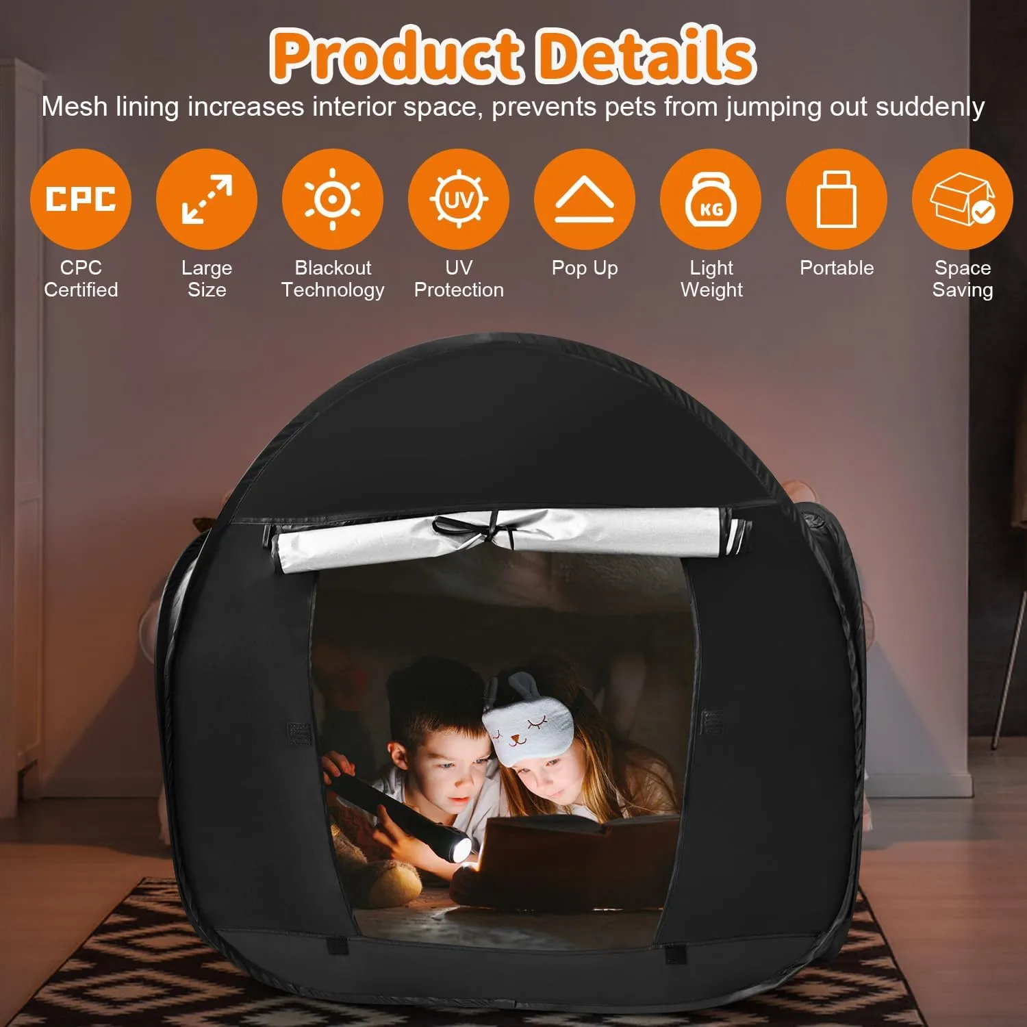 Sensory Tent for Kids with Autism - Calming Tent for Kids 5-7 Or Children 8-12, Reduce Anxiety & Improve Focus, Portable Pop-Up Blackout & Hideout (Medium Size)