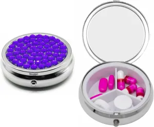 Set of 2 Circular Triple-Compartment Pocket Purse Pill Box & Organizer with Insert (Amethyst Gemstones)
