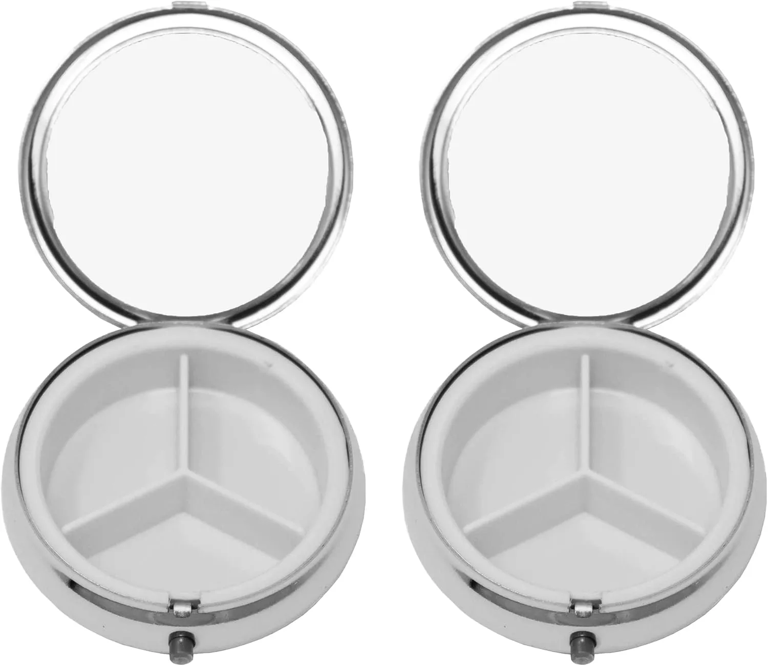 Set of 2 Circular Triple-Compartment Pocket Purse Pill Box & Organizer with Insert (Amethyst Gemstones)
