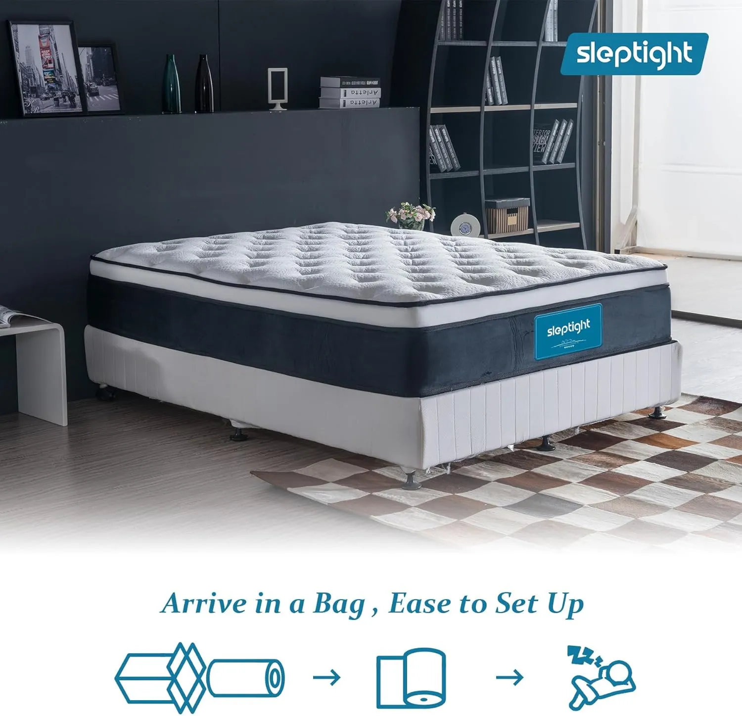 Short Queen Mattress, 12 Inches Pillow Top Hybrid RV Mattress in a Bag, Pocket Spring for Medium Firm Pressure Relief Camper