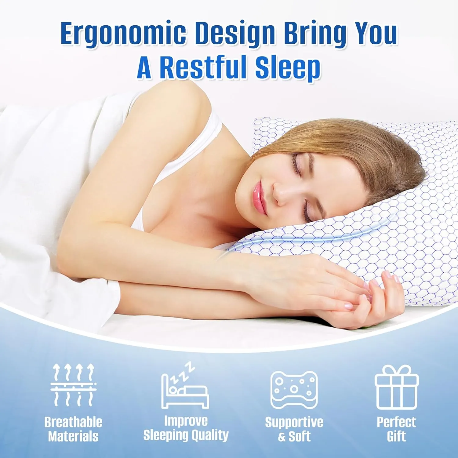Shredded Memory Foam Pillow for Sleeping, Cooling Bed Pillows Set of 2, Adjustable Pillows for Side, Back, Stomach Sleepers with Washable Pillowcase (Queen Size)
