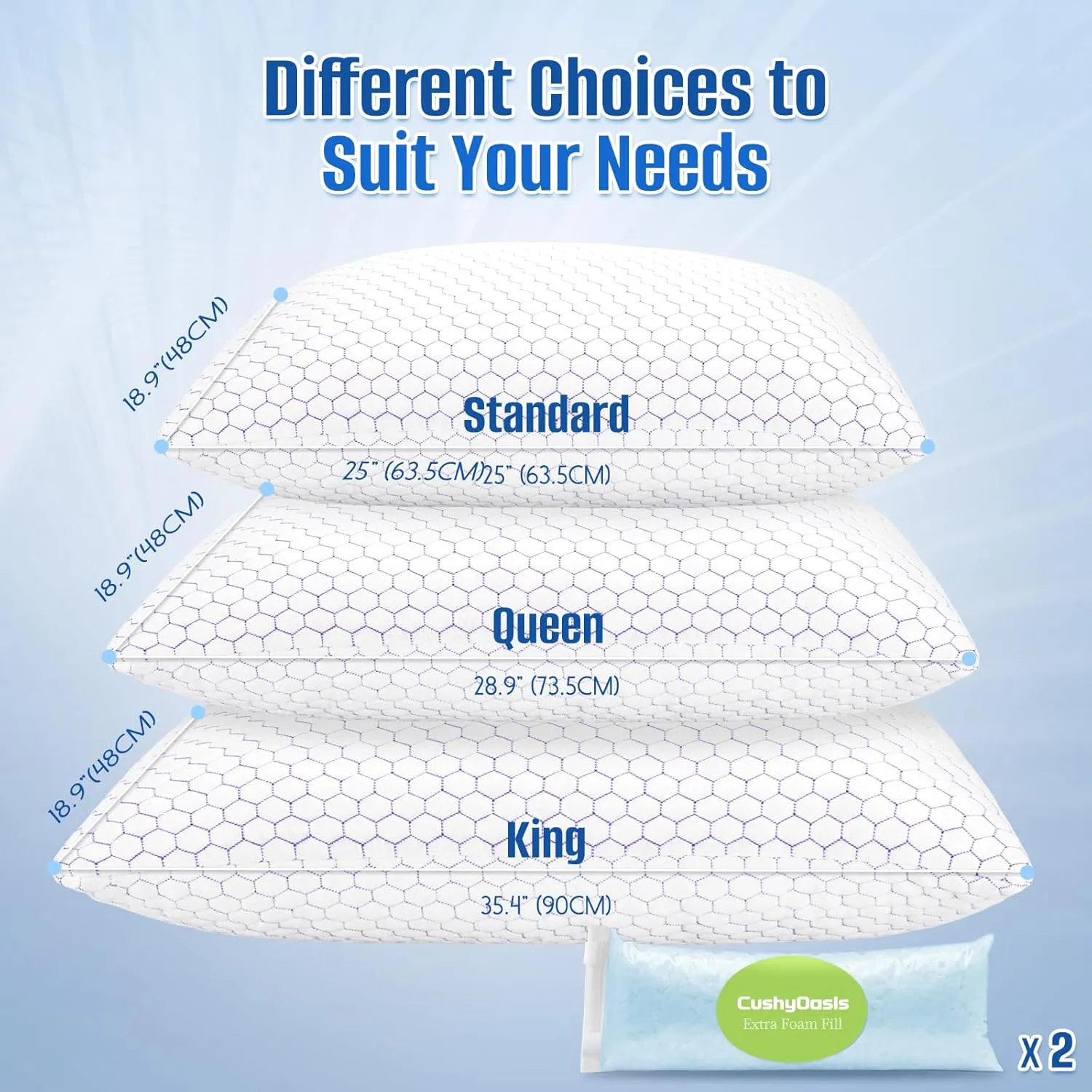 Shredded Memory Foam Pillow for Sleeping, Cooling Bed Pillows Set of 2, Adjustable Pillows for Side, Back, Stomach Sleepers with Washable Pillowcase (Queen Size)