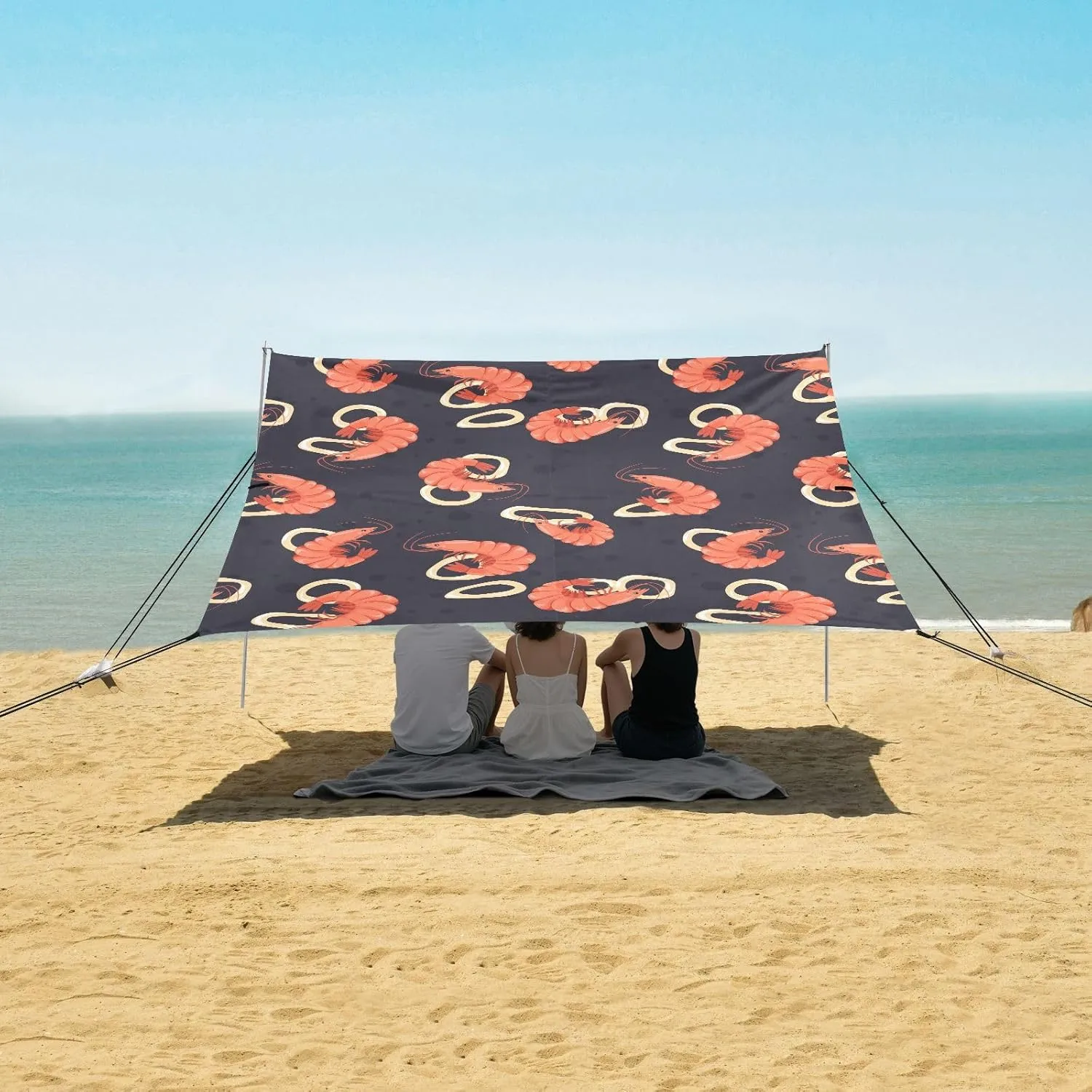 Shrimp Squid Ring Seafood Beach Camping Tent Sun Shelter for Whole Family, Beach Shade Canopy with UPF50  UV Protection,Easy Set Up and Carry,Outdoor Shade for Trips, Fishing, Backyard Fun Picn