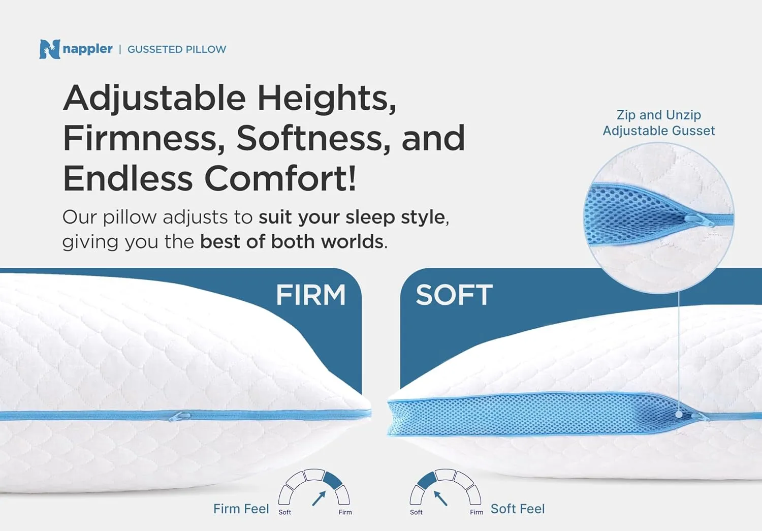 Side and Back Sleeper Pillow for Neck and Shoulder Pain Relief - Shredded Memory Foam Bed Pillow for Sleeping - 100% Adjustable Fill - Queen Size - Modal Washable Case. Extra Fill Included