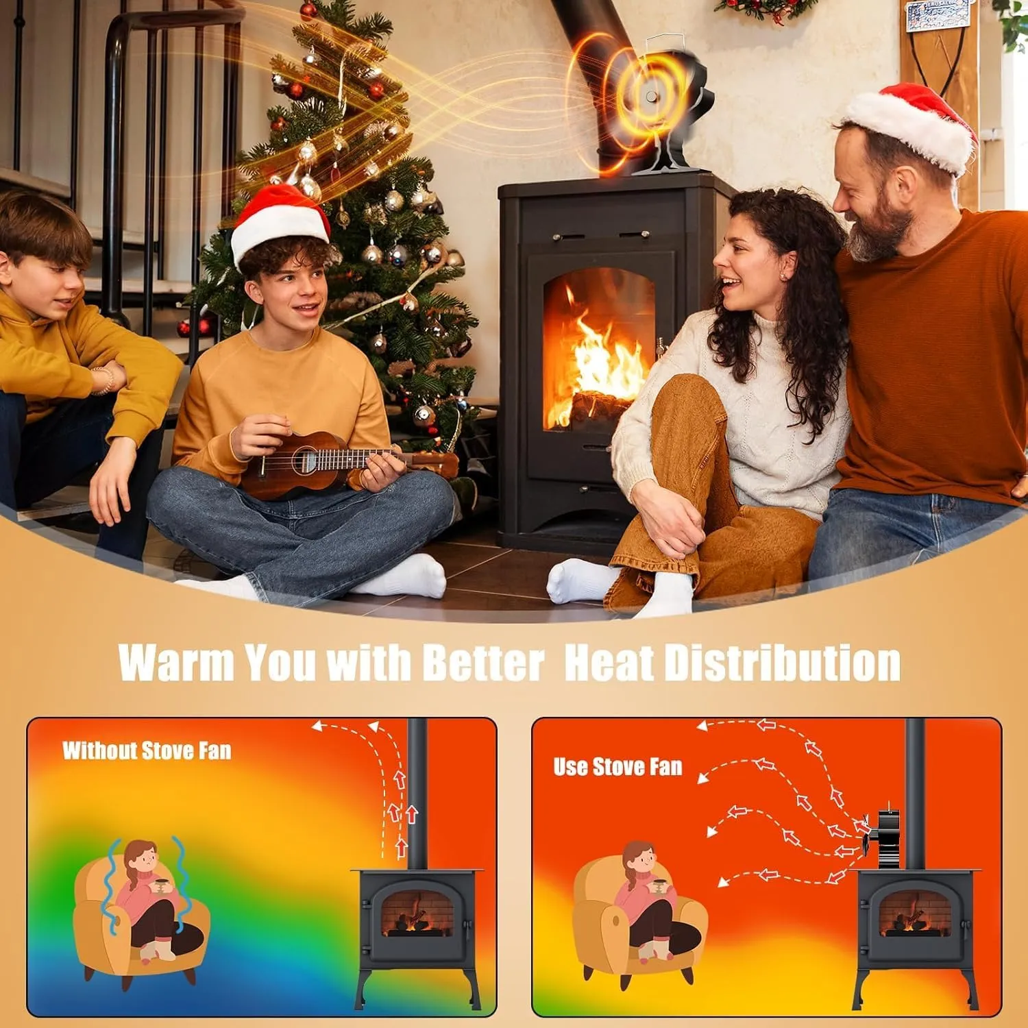 Signstek Wood Stove Fan,Fan with Hook,Gas Wood Burner Stove Fireplace Tent Camping Accessories