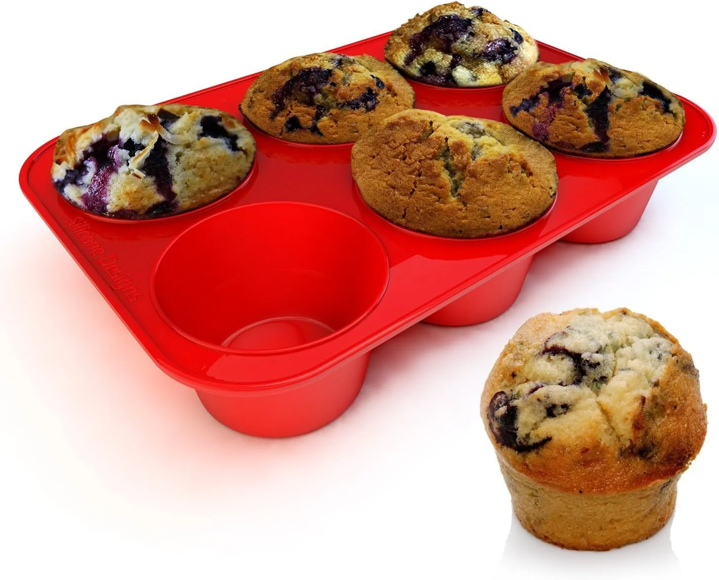Silicone Texas Muffin Pan 6-Cups, Jumbo Muffin Pan Set of 2, BPA-Free Non-Stick Cupcake Maker, 10.75L x 7.5W for Baking