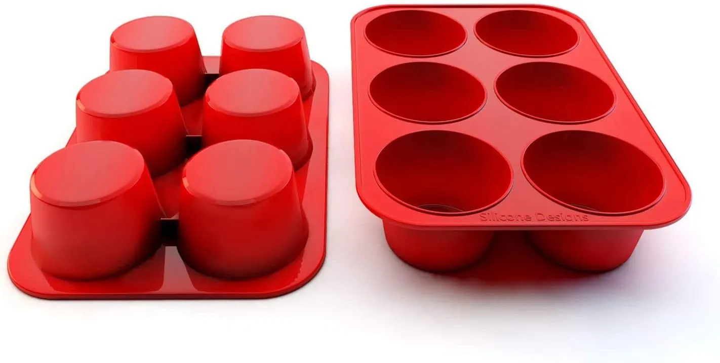 Silicone Texas Muffin Pan 6-Cups, Jumbo Muffin Pan Set of 2, BPA-Free Non-Stick Cupcake Maker, 10.75L x 7.5W for Baking