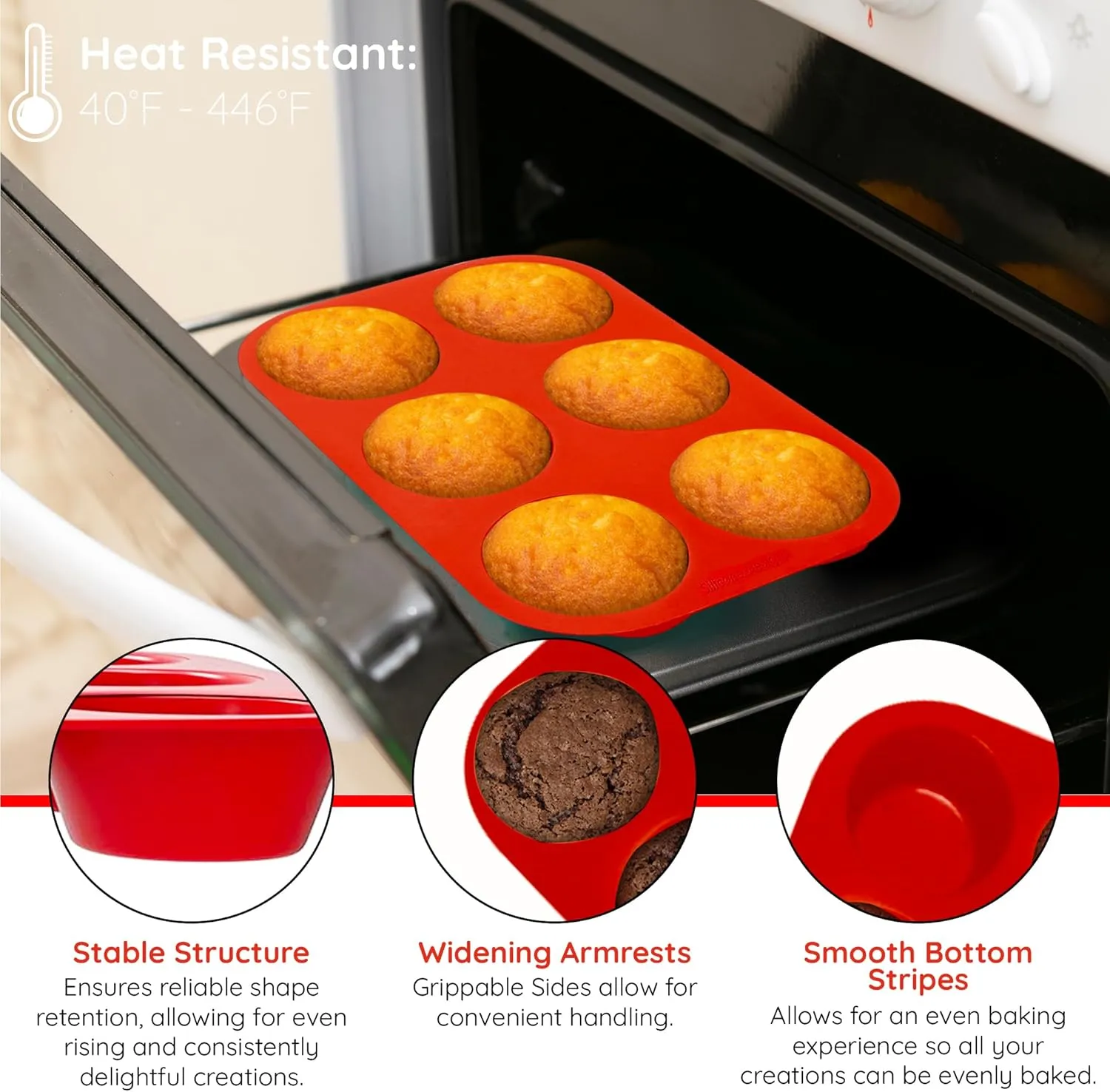 Silicone Texas Muffin Pan 6-Cups, Jumbo Muffin Pan Set of 2, BPA-Free Non-Stick Cupcake Maker, 10.75L x 7.5W for Baking