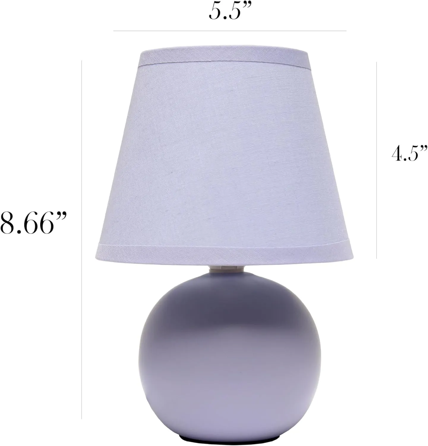 Simple Designs LT1196-PRP-2PK 8.66" 2-Pack Chic Little Globe Ceramic Table Lamp Set with Matching Tapered Shade, for Living Room, Bedroom, Office, Purple