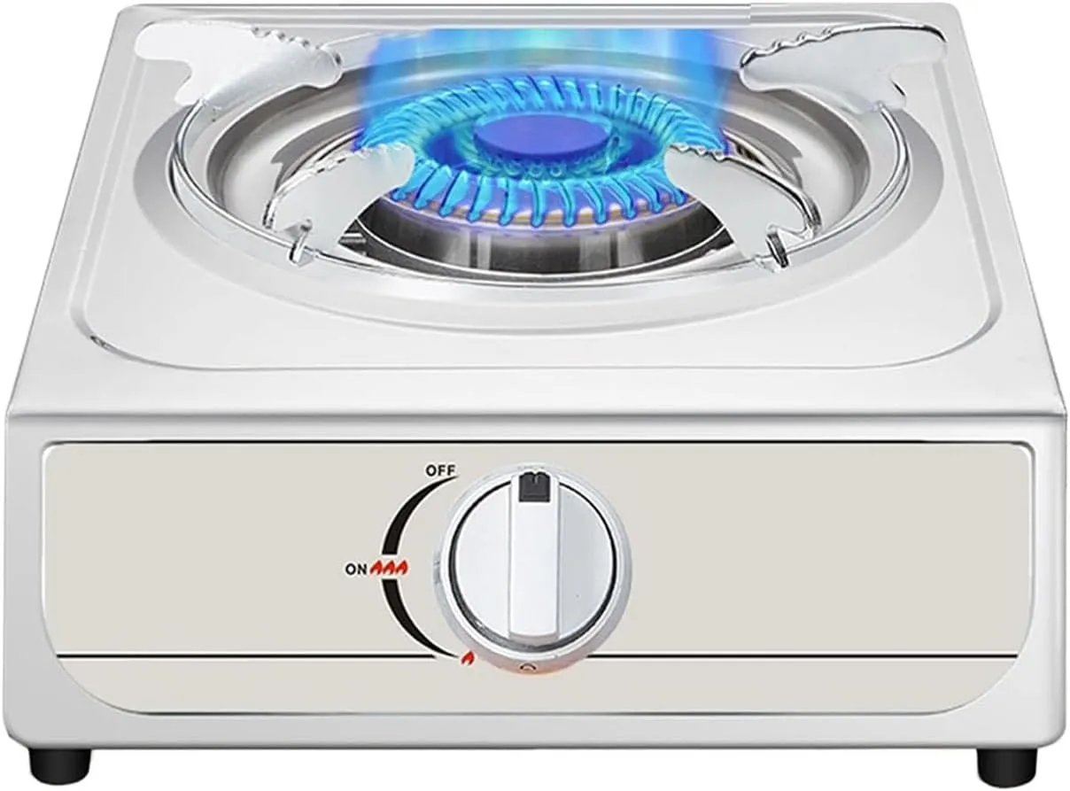 Single Burner Gas Stove, 5.2KW Gas Cooker, Gas/LP Gas Conversion Stove, 37cm Stainless Steel Portable Stainless Steel Camping Stove, with Flameout Protection(NG)