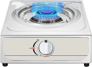 Single Burner Gas Stove, 5.2KW Gas Cooker, Gas/LP Gas Conversion Stove, 37cm Stainless Steel Portable Stainless Steel Camping Stove, with Flameout Protection(NG)