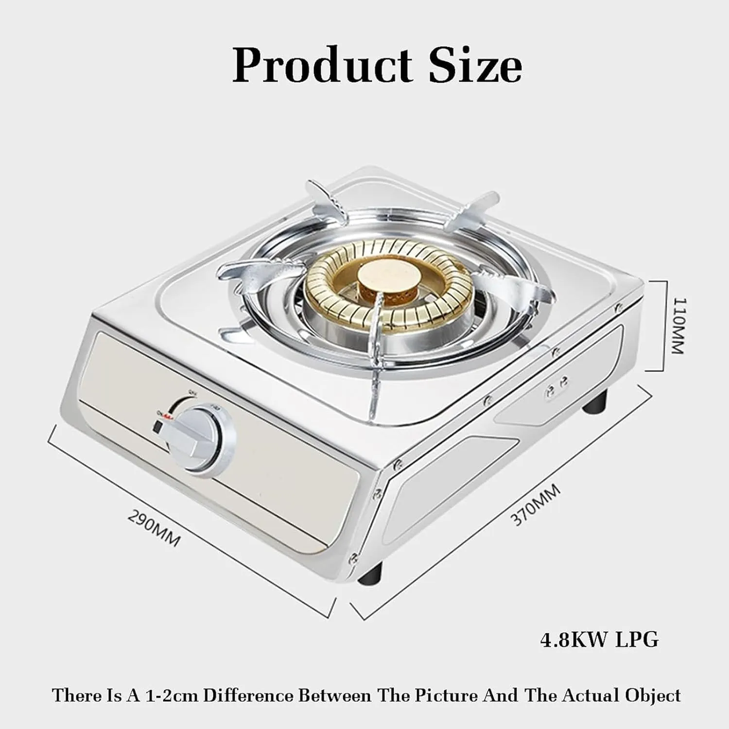 Single Burner Gas Stove, 5.2KW Gas Cooker, Gas/LP Gas Conversion Stove, 37cm Stainless Steel Portable Stainless Steel Camping Stove, with Flameout Protection(NG)