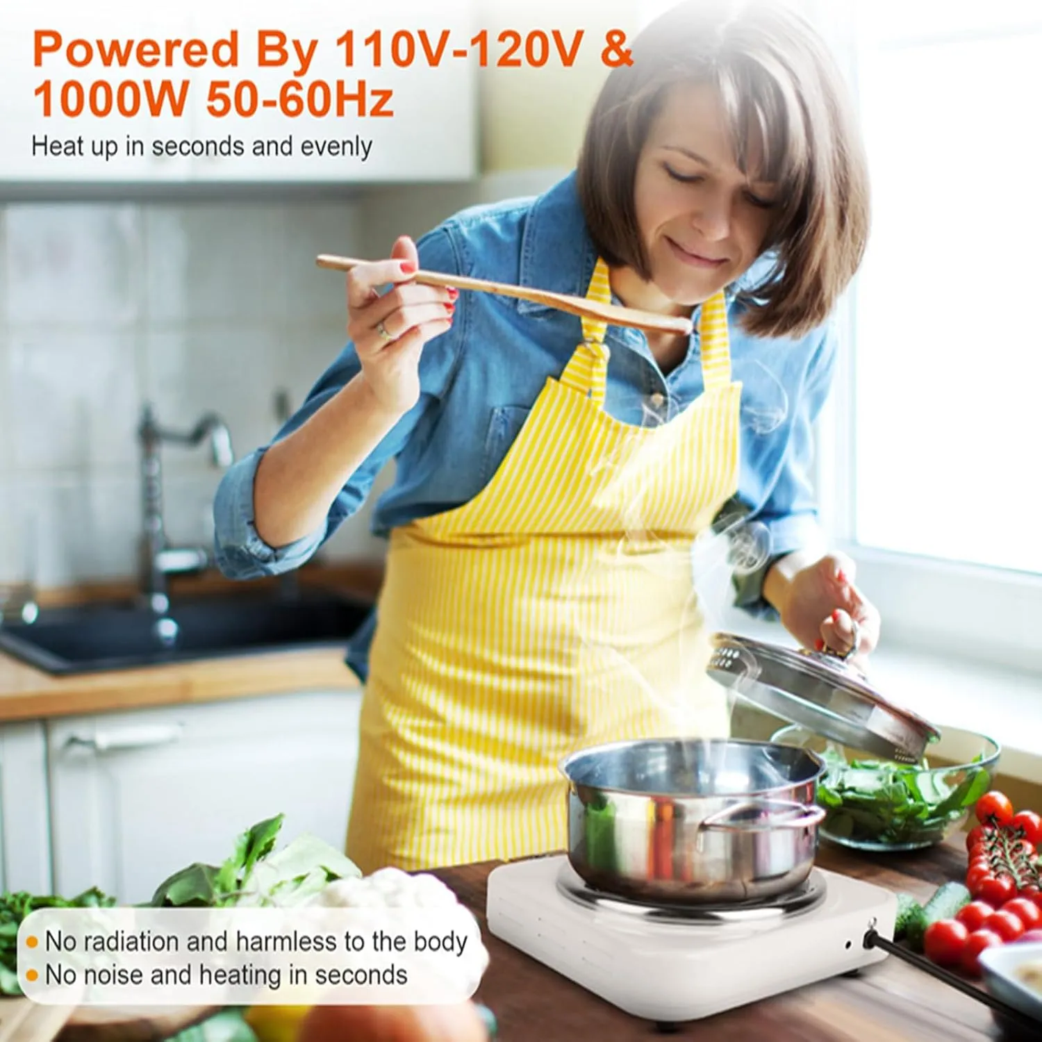 Single Burner Hot Plate, 1000W Portable Electric Stove, Double Coil Burner w/5 Power Levels Control & Non-Slip Rubber Feet, Easy to Clean Stainless Steel Hot Plate for Kitchen Camp Dorm, Black