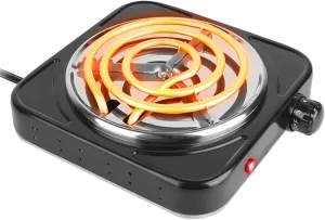 Single Burner Hot Plate, 1000W Portable Electric Stove, Double Coil Burner w/5 Power Levels Control & Non-Slip Rubber Feet, Easy to Clean Stainless Steel Hot Plate for Kitchen Camp Dorm, Black
