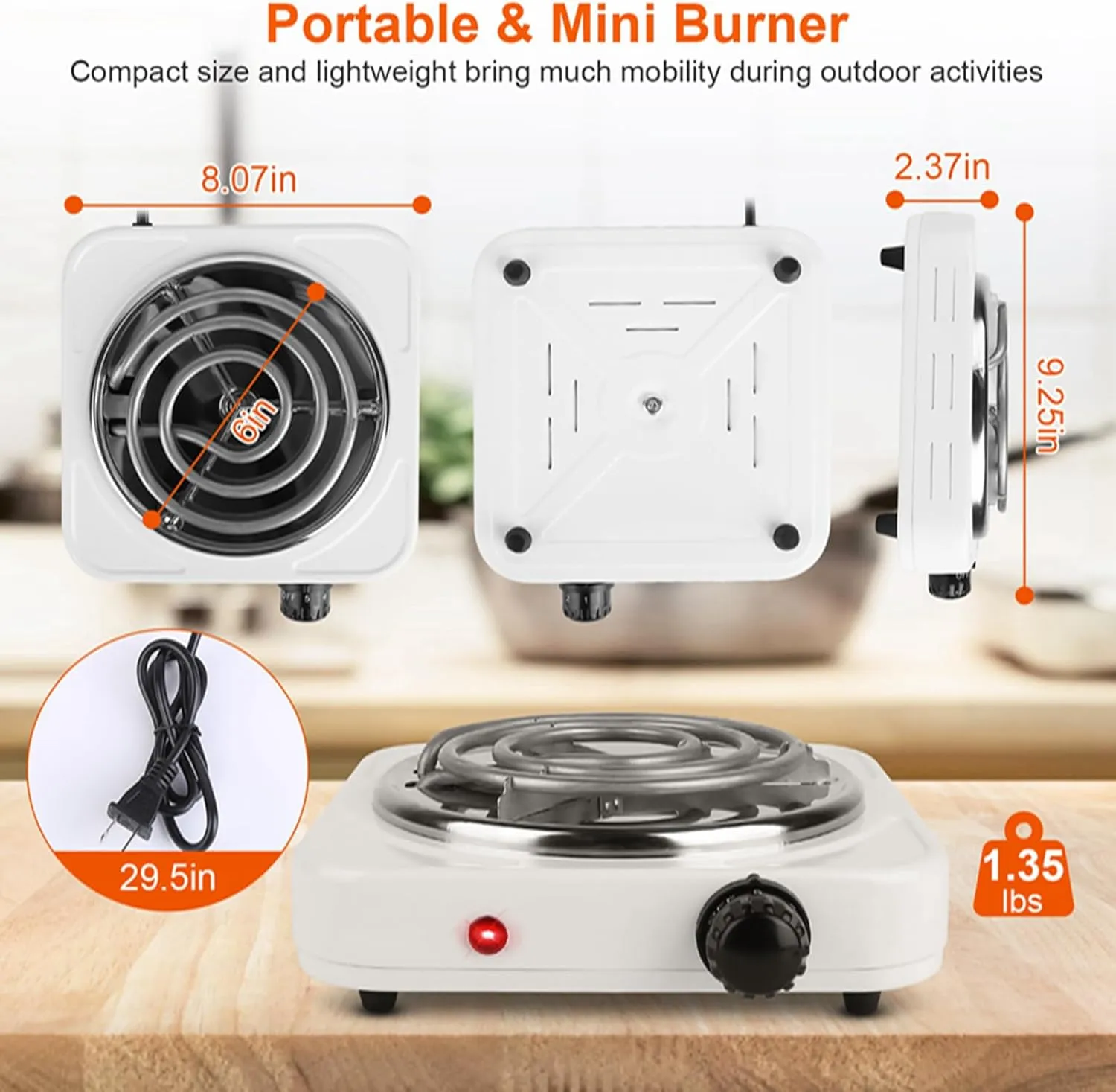 Single Burner Hot Plate, 1000W Portable Electric Stove, Double Coil Burner w/5 Power Levels Control & Non-Slip Rubber Feet, Easy to Clean Stainless Steel Hot Plate for Kitchen Camp Dorm, Black