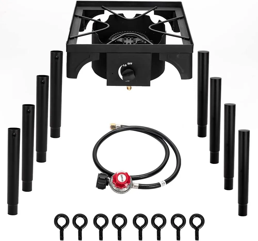 Single Burner Outdoor Camp Stove,Portable Cast Iron Patio Cooking Burner,Outdoor Propane Gas Camping Stove,Backyard Cooking Burner Stove,with Removable Legs,for Patio Picnic BBQ Cookouts (Black)