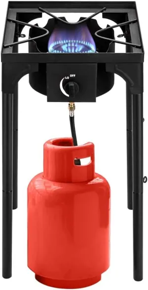 Single Burner Outdoor Camp Stove,Portable Cast Iron Patio Cooking Burner,Outdoor Propane Gas Camping Stove,Backyard Cooking Burner Stove,with Removable Legs,for Patio Picnic BBQ Cookouts (Black)
