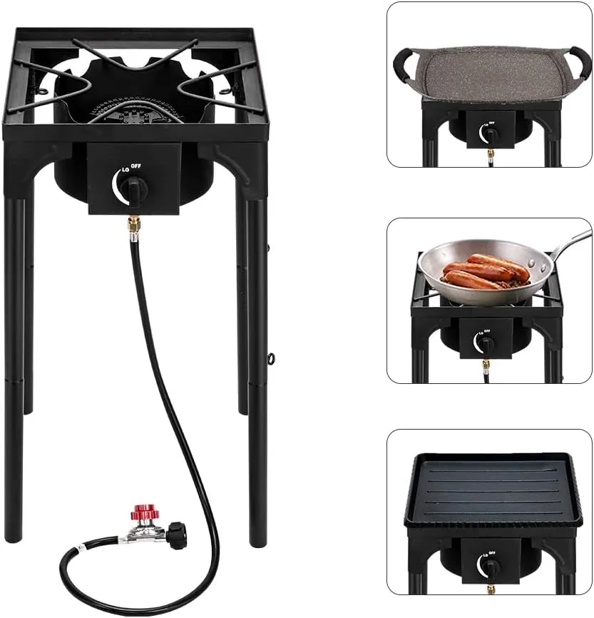Single Burner Outdoor Camp Stove,Portable Cast Iron Patio Cooking Burner,Outdoor Propane Gas Camping Stove,Backyard Cooking Burner Stove,with Removable Legs,for Patio Picnic BBQ Cookouts (Black)
