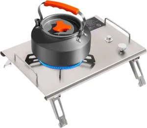 Single-Burner Portable Gas Stove,Foldable Butane Stove, Stainless Steel Portable Stove,Electronic Ignition Outdoor Camping Cooking Stove (Stainless Steel)