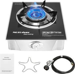 Single Burner Propane Stove 15000 BTU, Portable Gas Propane Stove 1 Burner, Camping Stove Propane with LPG Adapter Hose for Indoor and Outdoor Kitchen Cooking