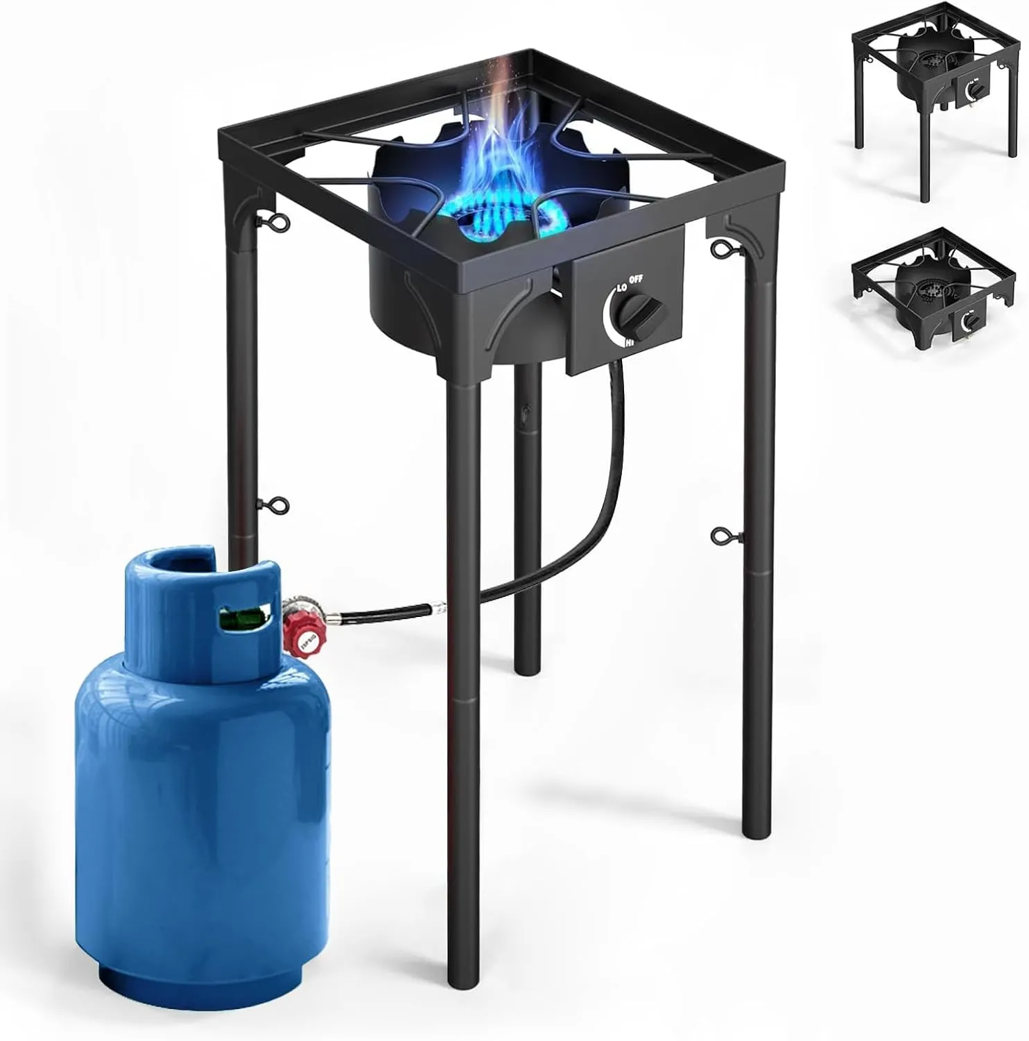 Single Burner Propane Stove, 75000 BTU Outdoor Gas Stove with 0-20 PSI Adjustable Regulator and 4ft Hose, Outdoor Cooking Stove for Patio Backyard Camping with Detachable Stand Legs