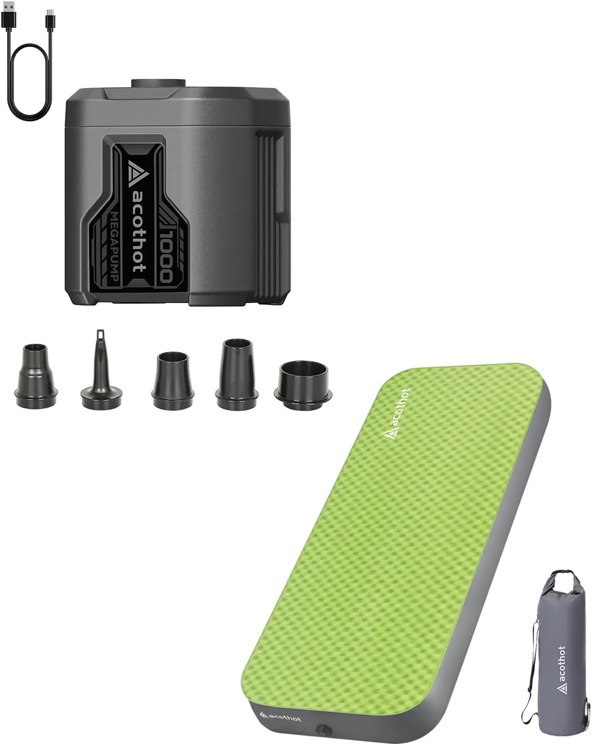 Single Foam Sleeping Pad Bundle with Cordless Rechargeable Air Pump