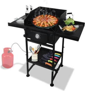 Single Propane Burner Stove -130,000 High btu Propane Burner Camping Stove with Dual Side & Bottom Shelf & Wind Panel Steel Single Burner Propane Stove with CSA-approved 0-20 PSI regulator & hose pipe