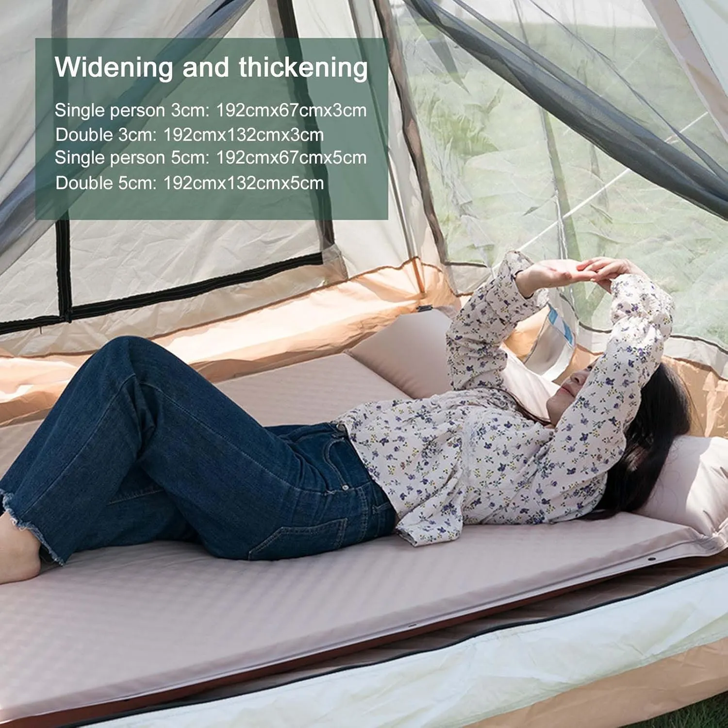 Single/Double Inflatable Sleeping Pad,Ultralight Portable Automatic Inflatable Mattress,Camping Mattress with Pillow,Quick Inflation Sleeping Bed for Backpacking,Hiking,Traveling (Single Person,3cm)