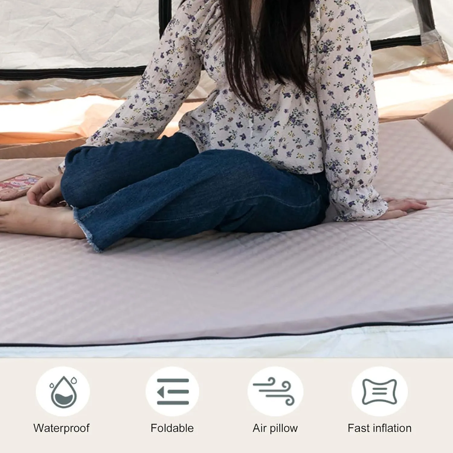 Single/Double Inflatable Sleeping Pad,Ultralight Portable Automatic Inflatable Mattress,Camping Mattress with Pillow,Quick Inflation Sleeping Bed for Backpacking,Hiking,Traveling (Single Person,3cm)