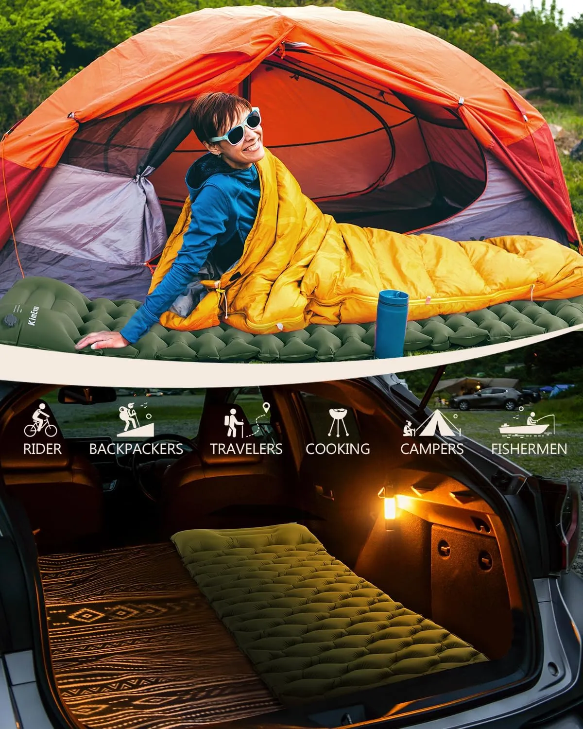 Sleeping Pad for Camping, Inflatable Camping Pad Built-in Foot Pump and Pillow, 75"×26" Single Size, Lightweight & Compact Camping Air Mattresses for Backpacking, Hiking, Traveling, Tent