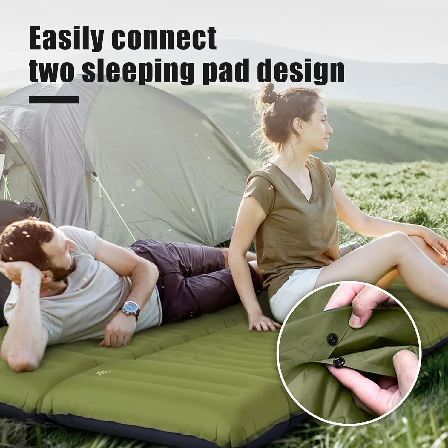 Sleeping Pad for Camping, Lightweight Extra Thickness Inflatable Sleeping Mat, Waterproof Air Mattress with Built-in Pump for Backpacking, Hiking, Tent, Traveling, 4.7 Inch (Single, Green)