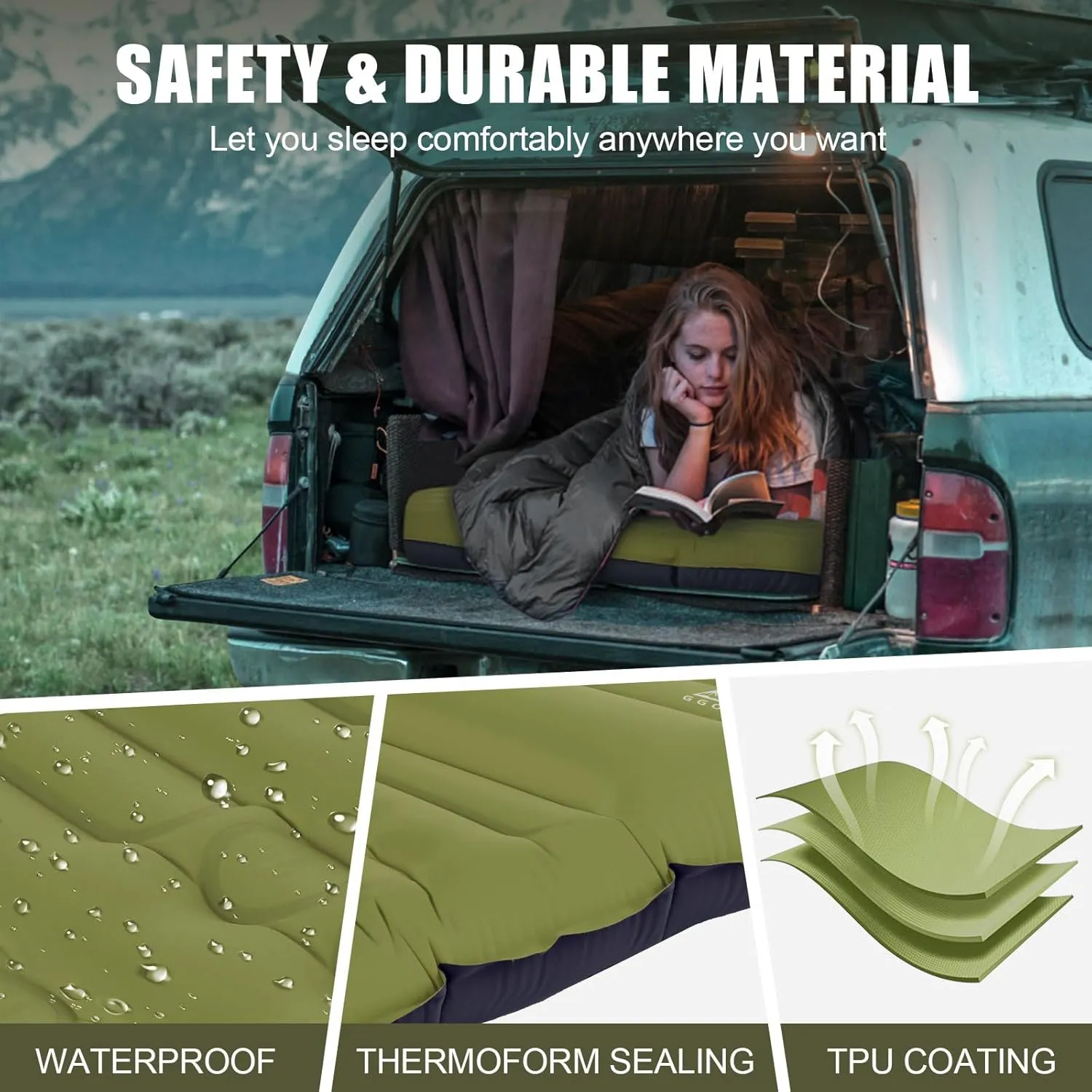 Sleeping Pad for Camping, Lightweight Extra Thickness Inflatable Sleeping Mat, Waterproof Air Mattress with Built-in Pump for Backpacking, Hiking, Tent, Traveling, 4.7 Inch (Single, Green)