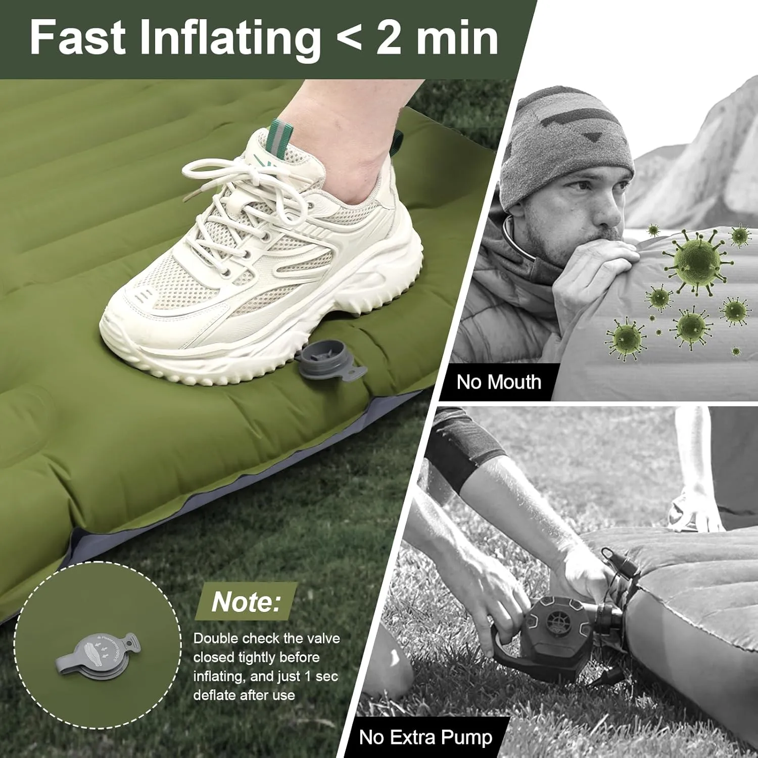 Sleeping Pad for Camping, Lightweight Extra Thickness Inflatable Sleeping Mat, Waterproof Air Mattress with Built-in Pump for Backpacking, Hiking, Tent, Traveling, 4.7 Inch (Single, Green)