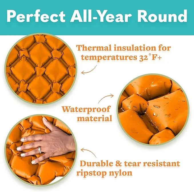Sleeping Pad for Camping - Ultralight Sleeping Mat for Camping, Backpacking, Hiking - Lightweight, Inflatable & Compact Camping Air Mattress - Inflatable Camping Mat (Orange, 2 Pack)