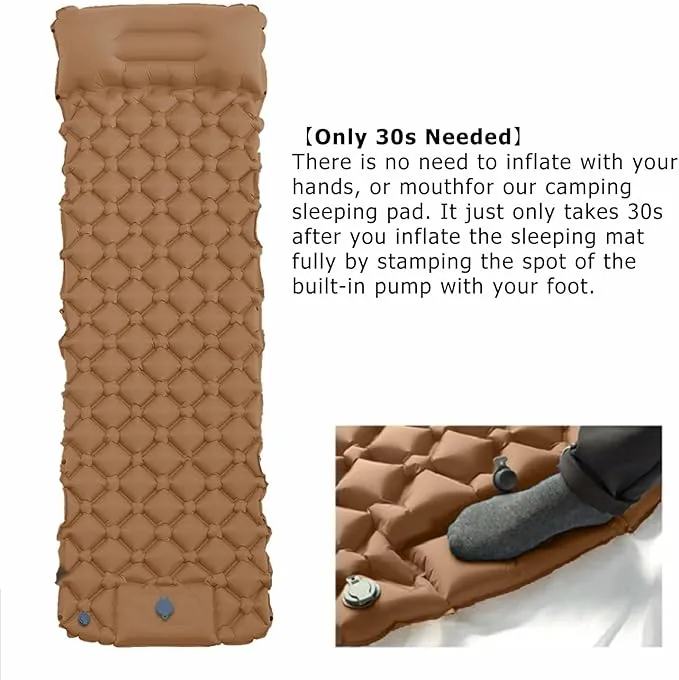 Sleeping Pad – Ultralight Inflatable Sleeping Mat, 75''*24'' Camping Sleeping Pad with Built-in Foot Pump,30s Step to InflateUltimate for Camping, Backpacking, Hiking