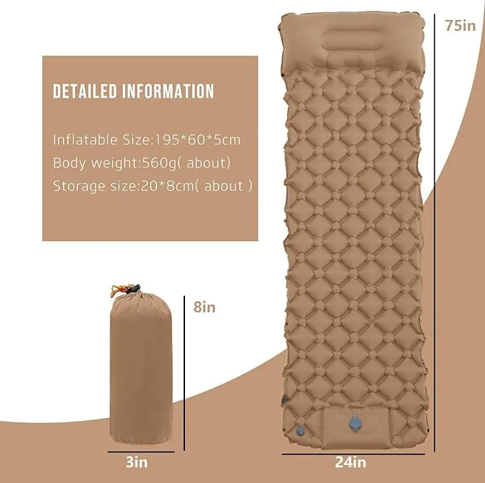 Sleeping Pad – Ultralight Inflatable Sleeping Mat, 75''*24'' Camping Sleeping Pad with Built-in Foot Pump,30s Step to InflateUltimate for Camping, Backpacking, Hiking