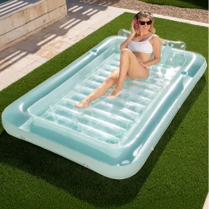 SLOOSH Inflatable Tanning Pool Lounger Float, 85" x 57" Extra Large Pool Floats Adult with Pillow, 4 in 1 Suntan Tub Raft Floatie,Sunbathing Bed Lounge for Water Blow Up Ball Pit Party Gifts, XL-Cyan