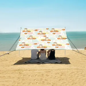 Sloth Summer Beach Camping Tent Sun Shelter for Whole Family, Orange Fruit Beach Shade Canopy with UPF50  UV Protection,Easy Set Up and Carry,Outdoor Shade for Trips, Fishing, Backyard Fun Pic