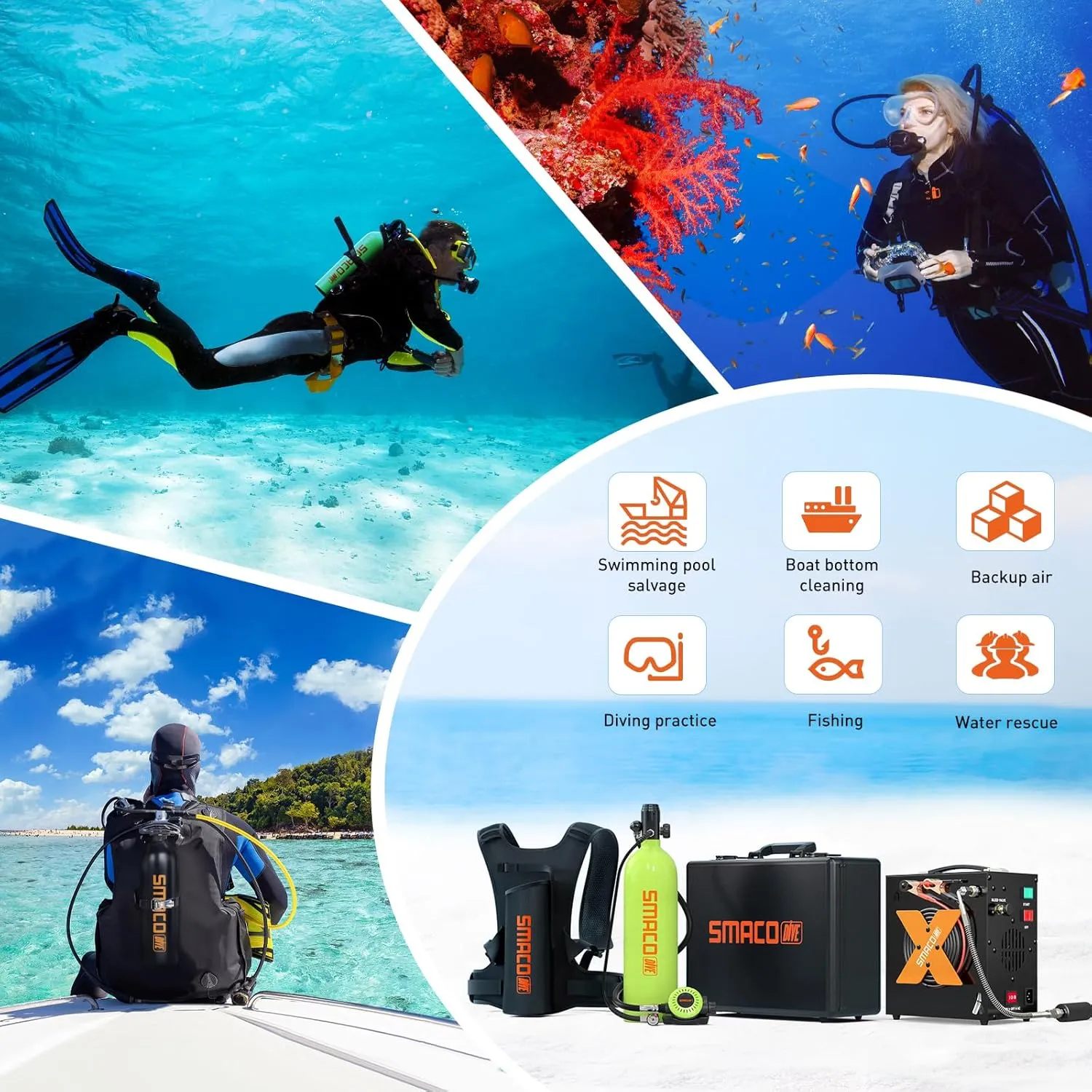 SMACO Mini Scuba Tank 1.9L Capacity Diving Oxygen Tank up to 30 Minutes Underwater Breathing Small Scuba Tank Kit with Portable Box S700 Scuba Cylinder for Underwater Entertainment/Diving Work