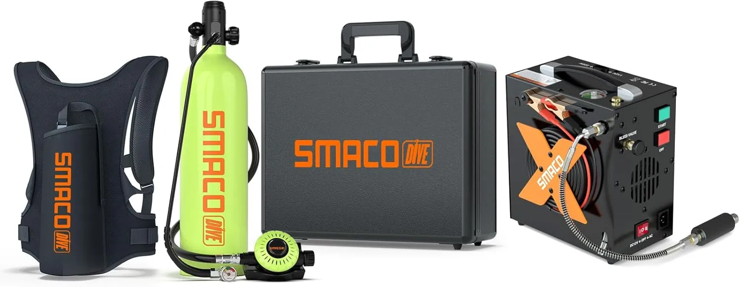 SMACO Mini Scuba Tank 1.9L Capacity Diving Oxygen Tank up to 30 Minutes Underwater Breathing Small Scuba Tank Kit with Portable Box S700 Scuba Cylinder for Underwater Entertainment/Diving Work